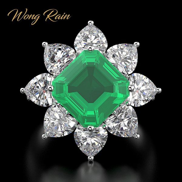 

wong rain vintage 100% 925 sterling silver emerald gemstone wedding engagement cocktail anniversary ring fine jewelry wholesale, Slivery;golden