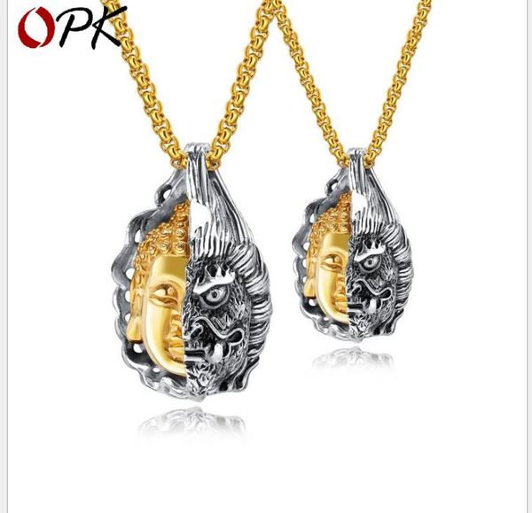 

titanium steel necklace of retro good and evil, Silver
