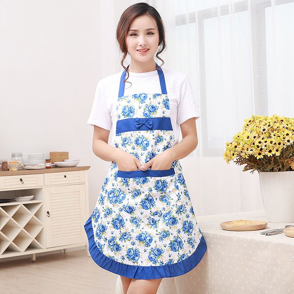 

1pcs bowknot flower pattern apron woman bibs home cooking baking coffee shop cleaning aprons kitchen accessories 46002
