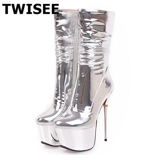 

women mid calf boots selling zip autumn warm round toe pumps thin high heels 16 cm woman casual shoes comfort solid, Black