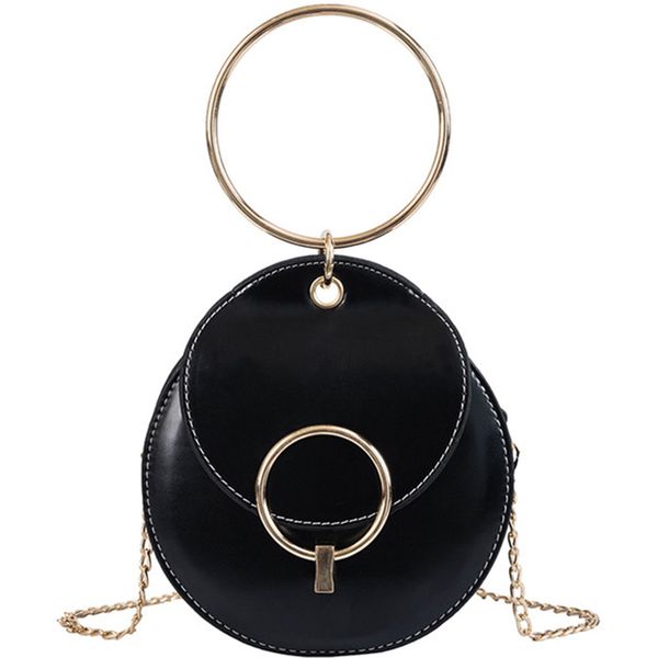 

fashion round handle single chain portable pu leather round handbag messenger bag