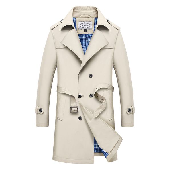 

2019 new trench coat men jacket overcoat casual windbreak solid color x-long men fashion autumn jackets, Tan;black