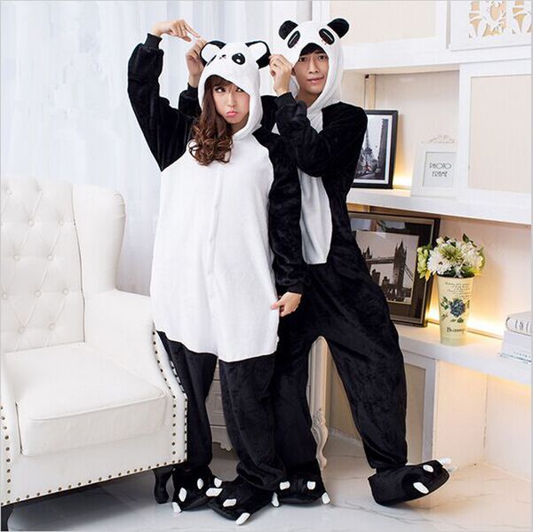 

pyjamas women panda onesies for adults sleep lounge pajamas panda sleepwear flannel animal pajamas one piece, Blue;gray