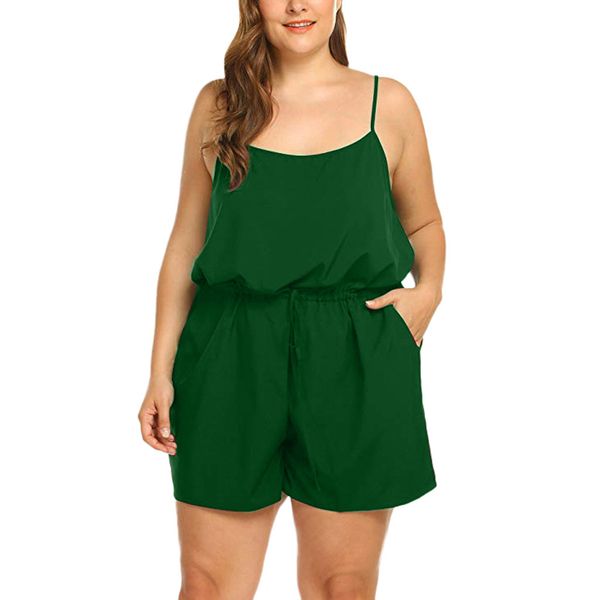 

women summer sleeveless v-neck spaghetti straps rompers summer solid color high waist short jumpsuits rompers plus size 5xl, Black;white