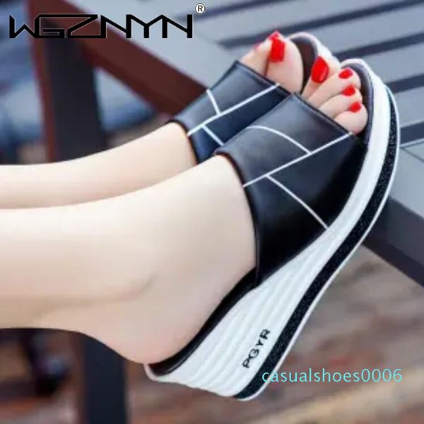 

women slippers summer platform wedge open toe casual shoes ladies flip flops home slide beach shoes woman zapatos de mujer 2020 c06, Black