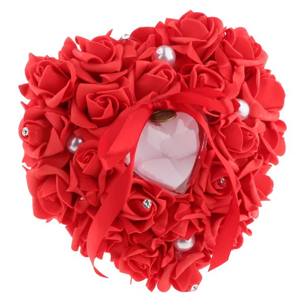 

wedding ring bearer pillow, romantic rose heart ring box holder for wedding ceremony