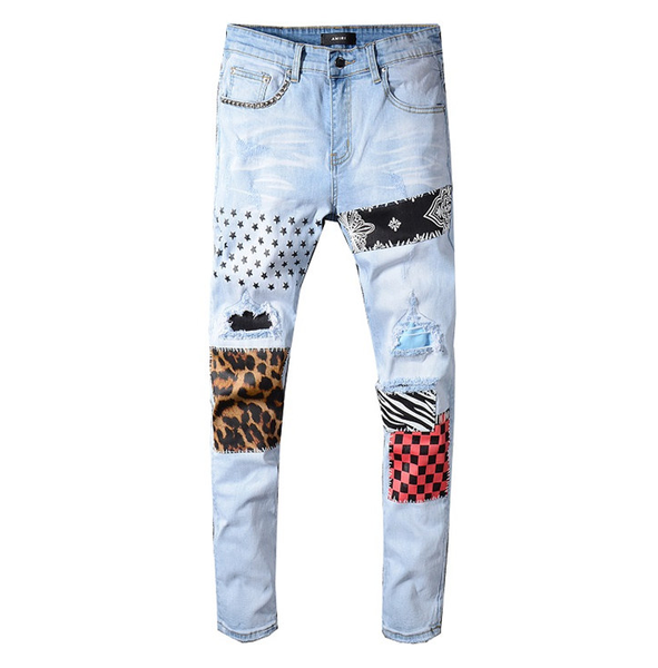 

марка мужские джинсы проблемные ripped байкер дизайнерские джинсы slim fit мотоцикл джинсы 2019 luxury дизайнерские брюки велосипедиста брюк, Blue