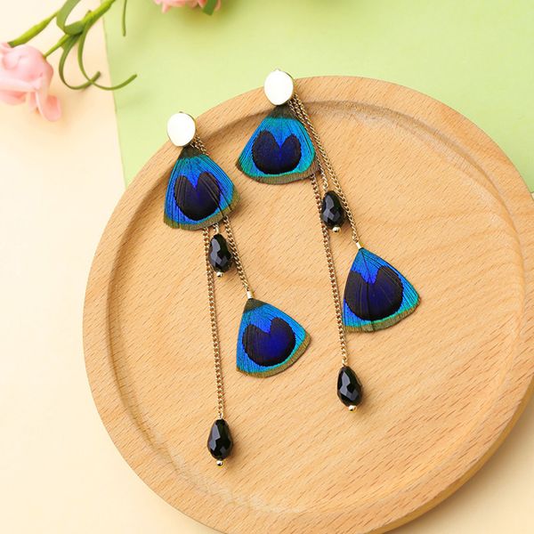 

women tassel feather alloy rhinestones earrings girls 925 silver pin ear stud dangle eardrop jewelry