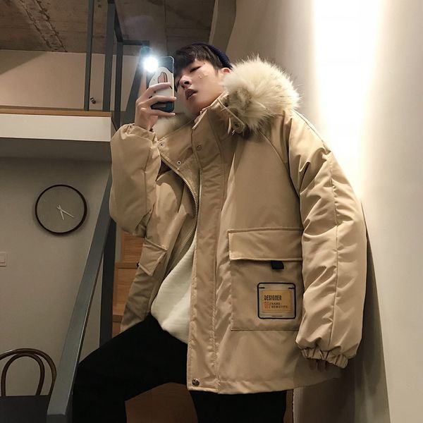 

men thick wool coat winter jacket 2020 mens streetwear oversized parka harajuku korean fashions puffer jacket ins, Black