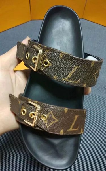 

top leather Women Designer Sandals fashion luxury brown with box Dust Bag Designer Shoes Luxury Slide Wide Flat Sandals Slipper