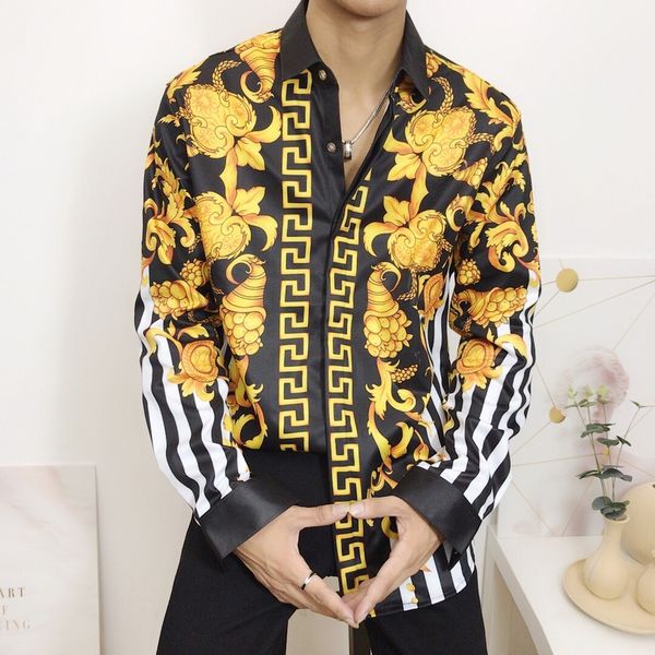 

spring hd print philip plain clothing new sweatshirt retro gold red social dress men's floral long sleeve, White;black