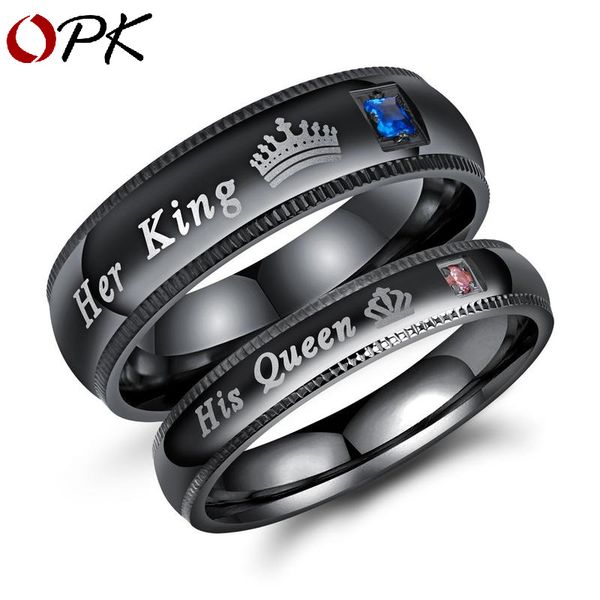 

her king his queen crown lover titanium steel ring, Silver