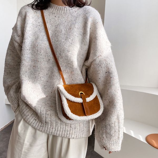 

scrub leather crossbody bags for women 2019 winter faux fur design shoulder messenger bag female handbags and purse