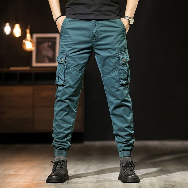 

men's pants summer autumn men cotton cargo multi pockets tactical slim fit ankle-length g3630, Black