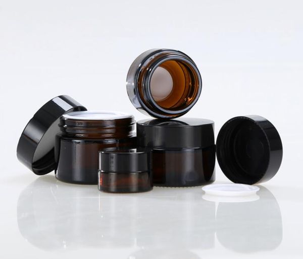 

amber empty jar facial cream empty jar cosmetic sample packing container refillable pot with black lid for travel