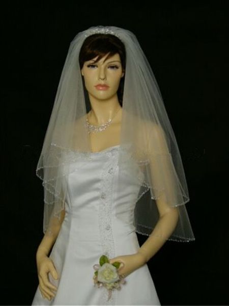 

new luxurious popular white ivory champagne red pink black purple bridal veils two-layer pearl edge amazing elbow length wedding veils