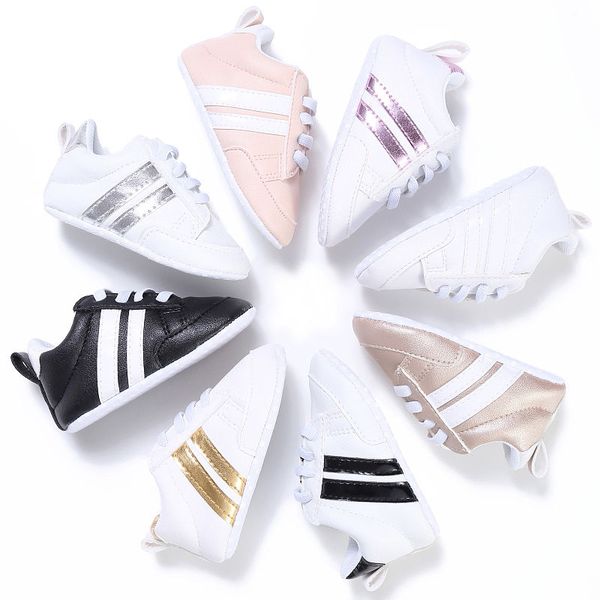 

2018 fashion casual active newborn infant baby girls boys striped cross-tied lace up breathable shoes 7 style 0-18m, Black