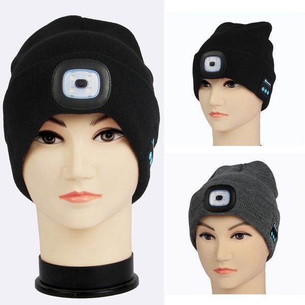 

led bluetooth warm beanies hats bluetooth light hat wireless smart cap headset headphone speaker knit caps tta1820, Blue;gray