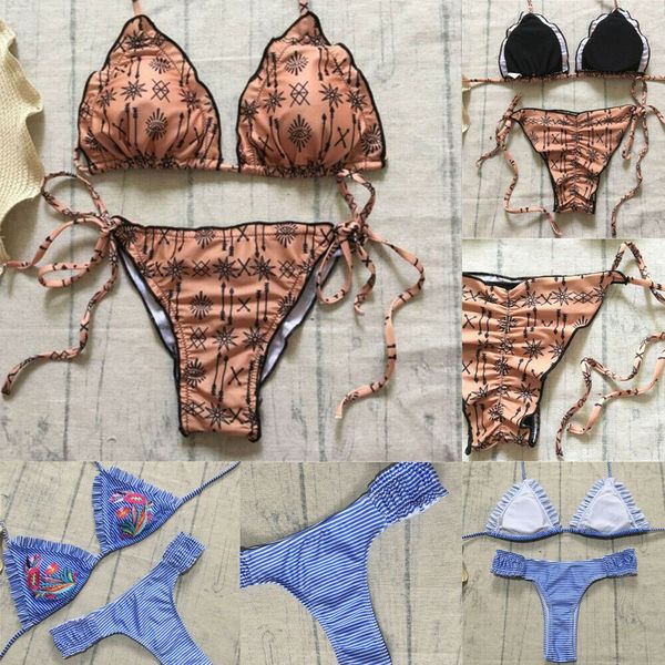 

New Sexy Bikini Ladies Floral High Waist Pleated Backless Swimsuit Bikini
