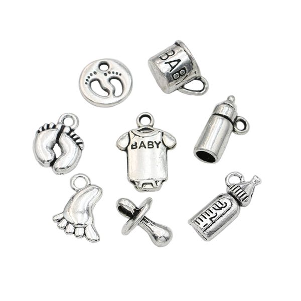

40pcs tibetan silver plated baby cup bottle footprint charms pendants for jewelry making findings diy handmade, Bronze;silver