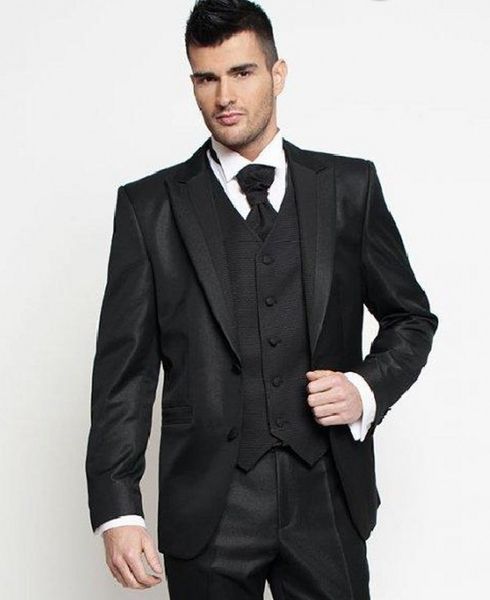 

classic design black groom tuxedos peak lapel two button groomsmen mens wedding dress excellent man suits(jacket+pants+vest+tie) 359, Black;gray