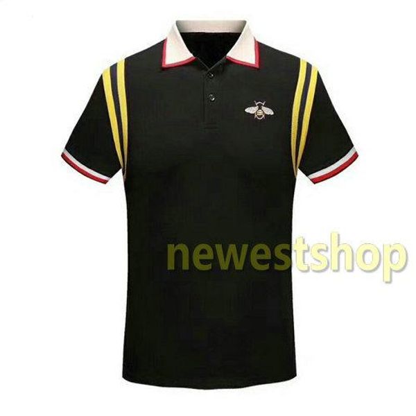 

2020 лето дизайнер брендовая одежда для мужчин ткань полосатый принт футболка мода поло вышивка пчелы футболка с отложным воротником повседн, White;black