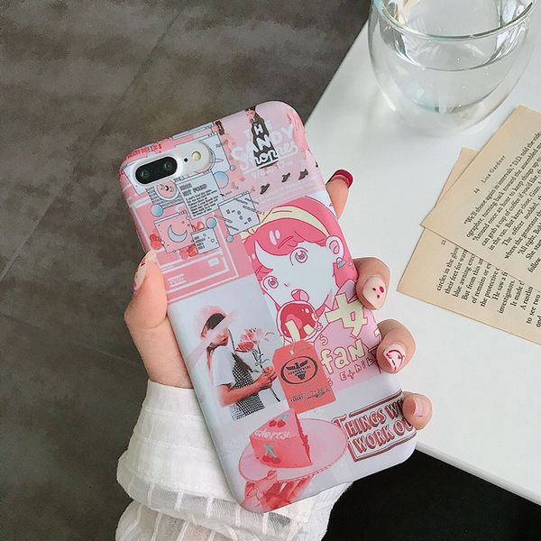 

pink girl cell phone case liquid silicone for iphone xr 6 7 8 x plus xs max pictorial pattern covering soft phone cases