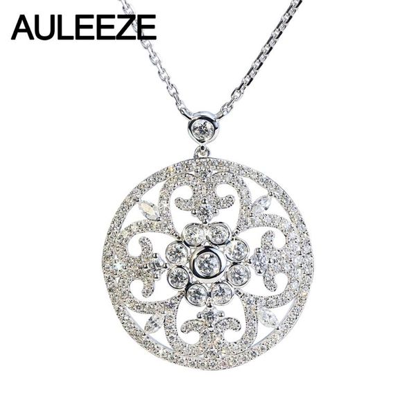 

auleeze luxury 18k white gold real diamond pendant necklace vintage hollow 1.08cttw diamond pendant female party jewelry, Silver