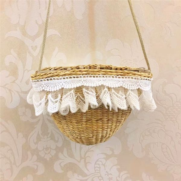 

baby mini coin purse 2020 spring summer straw bag for kid girls lace rattan money change purses toddler small coin wallet bag, White
