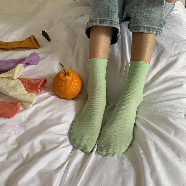 

yellow zheng] 2019 summer korean-style thin elasticity women's socks hose silk stockings candy-colored bunching socks children, Black;white