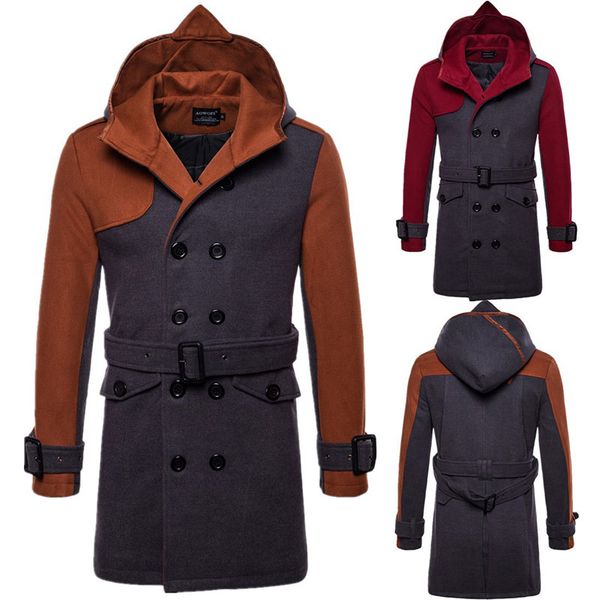 

autumn and winter oversized wool blend coat men's long windbreaker jacket cotton thick warm men's gray jacket coat 3xl, Black