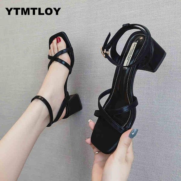 

dress shoes 2021 ankle strap women sandals block heels womenparty sandalias classic ladies high summer gladiator, Black