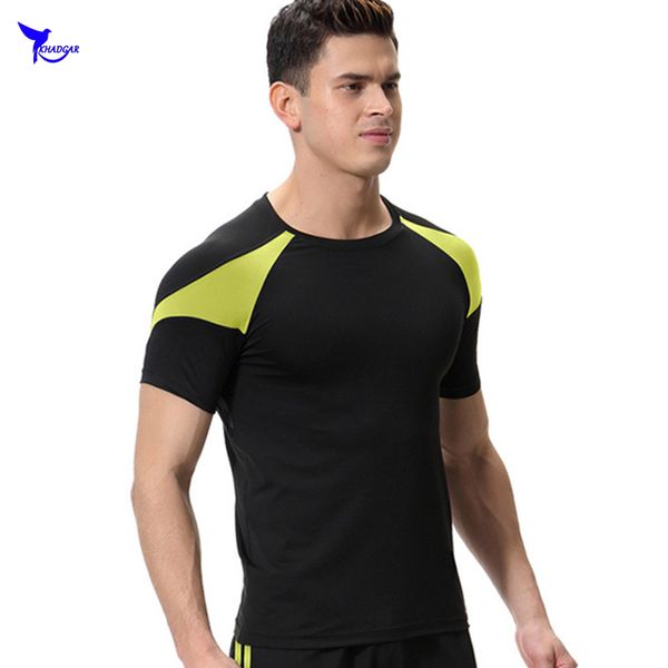 

quick dry compression running shirt men workout sport tights-fitting t-shirt short sleeve fitness jersey rashgard gym tees, Black;blue