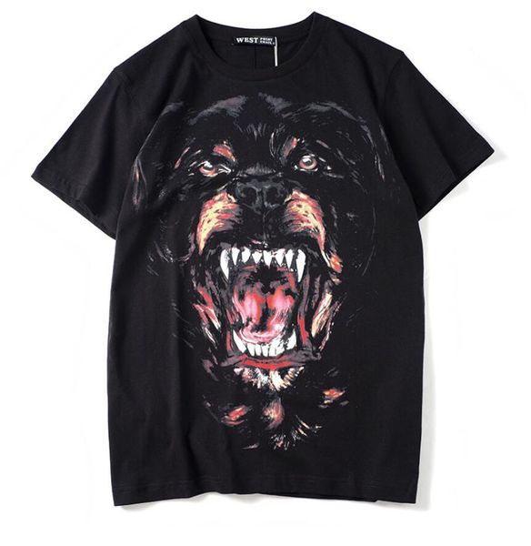 

летняя дизайнерская футболка мода собака печати хлопок тройники черные мужчины с коротким рукавом топы размер; s-2xl, White;black