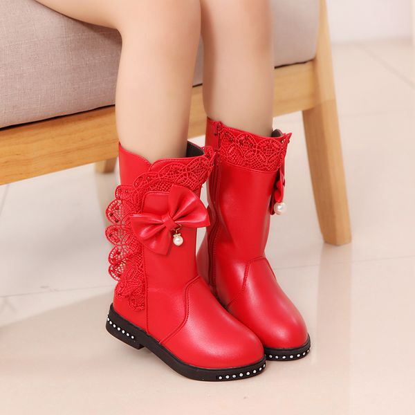 

autumn winter new black kids boots girls boots children high bow tie shoes girls pincess dress big kids shoes size 26-36, Black;grey