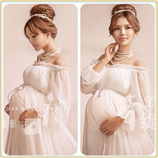 

2019 royal style white maternity lace dress pregnant pgraphy props pregnancy maternity p shoot long dress nightdress