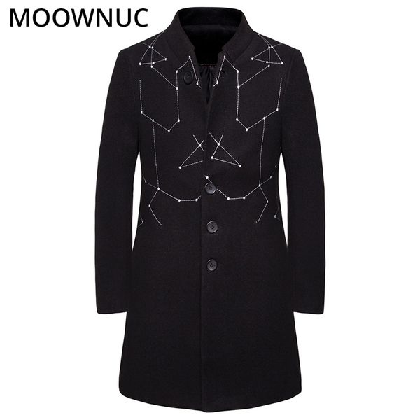 

male woollen overcoat winter men's clothes men's coats autumn fashion long business smart casual embroidery blends moownuc mwc, Black