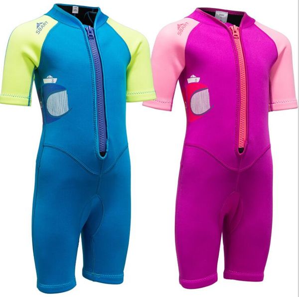 

sbart children's 2mm neoprene half sleeve swimsuit girls boys wetsuits one piece diving suits snorkeling surfing kids swimwear
