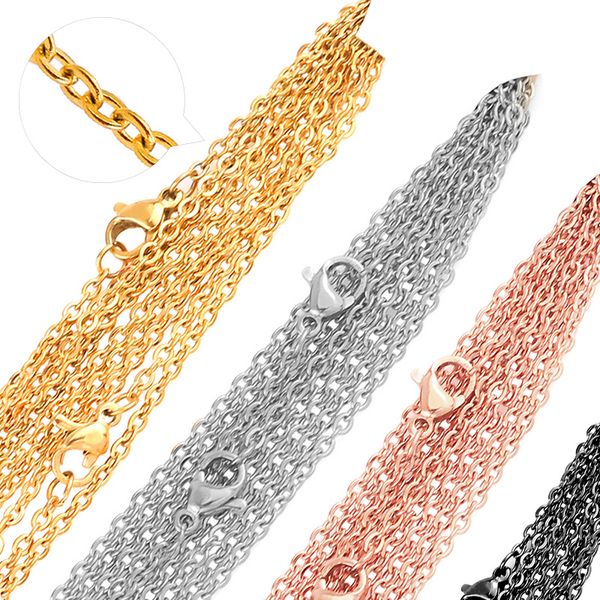 

10pcs/lot stainless steel link black rose gold/gold/steel chains necklaces diy jewelry cuban chains suit wholesale bulk sale, Silver