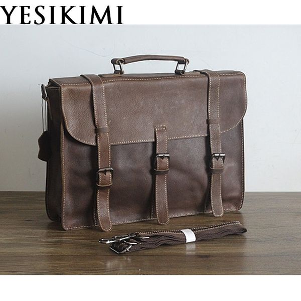 Leather Men/'s Briefcase 17/" Laptop Bag Genuine Cowhide Leather Business Bags