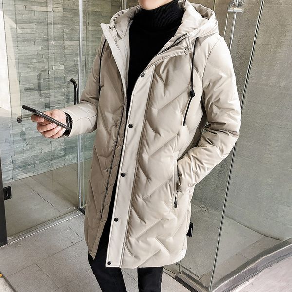 

new winter down jacket men's zipper and hat casual medium-and-long coat men, Black