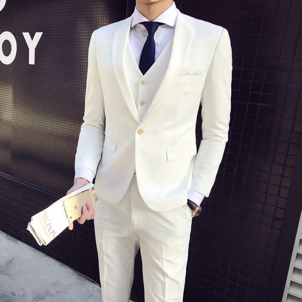 

2020 новая мода тонкий wedding groomsmen group платье профессиональный белый малый костюм из трех частей (куртка + pant + vest, White;black