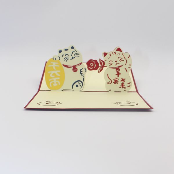 

3d pop up felicitous wish of making money greeting cards lucky fortune cat new year postcard for birthday business