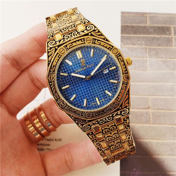 

colors mens fashion watch royal oak luxury designer diamond iced out watches stainless steel bling quartz ap movement party wristwatch sd07, Black;brown