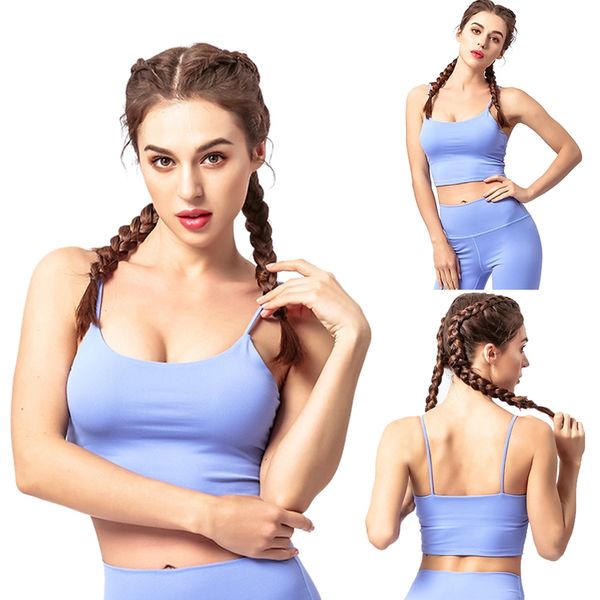 

thin shoulder strap yoga sports bra female sling beauty back running fitness sports ladies underwear blue, White;black