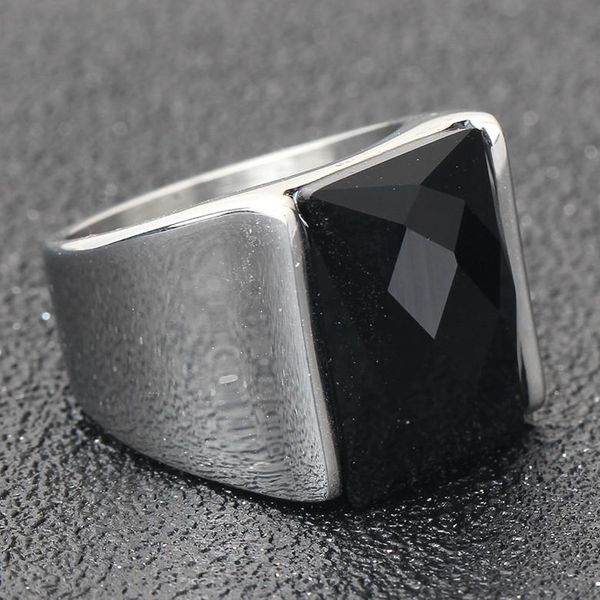 

stainless steel rings vintage men's rings 2019 new fashion geometric square black red semi-precious stone cluster rings, Golden;silver