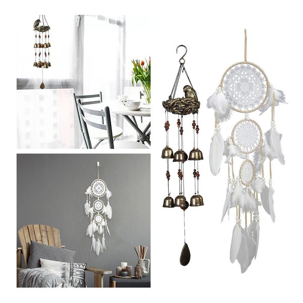 

2x birds and nest wind chime with 12pieces bells wind chime bronze & white