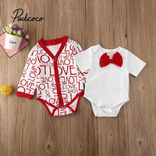

pudcoco 0-2y spring newborn baby boy clothes set love valentine's day bow bodysuit+jacket coat outfits clothes baby clothing set, White