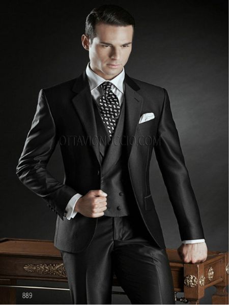 

handsome groomsmen notch lapel groom tuxedos mens wedding dress man jacket blazer prom dinner 3 piece suit(jacket+pants+tie+vest) aa87, Black;gray