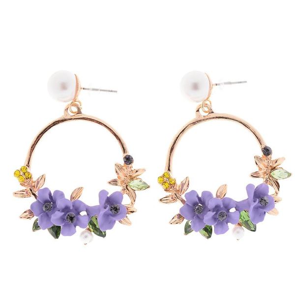 

fashion-flowers hoop imitation pearl earrings for women golden color round circle earring gift for wedding jewelry, Golden;silver
